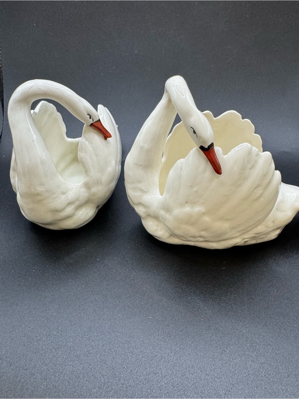 Vintage Czechoslovakian Pottery Swan Trinket Dishes 1930’s w/ imperfections